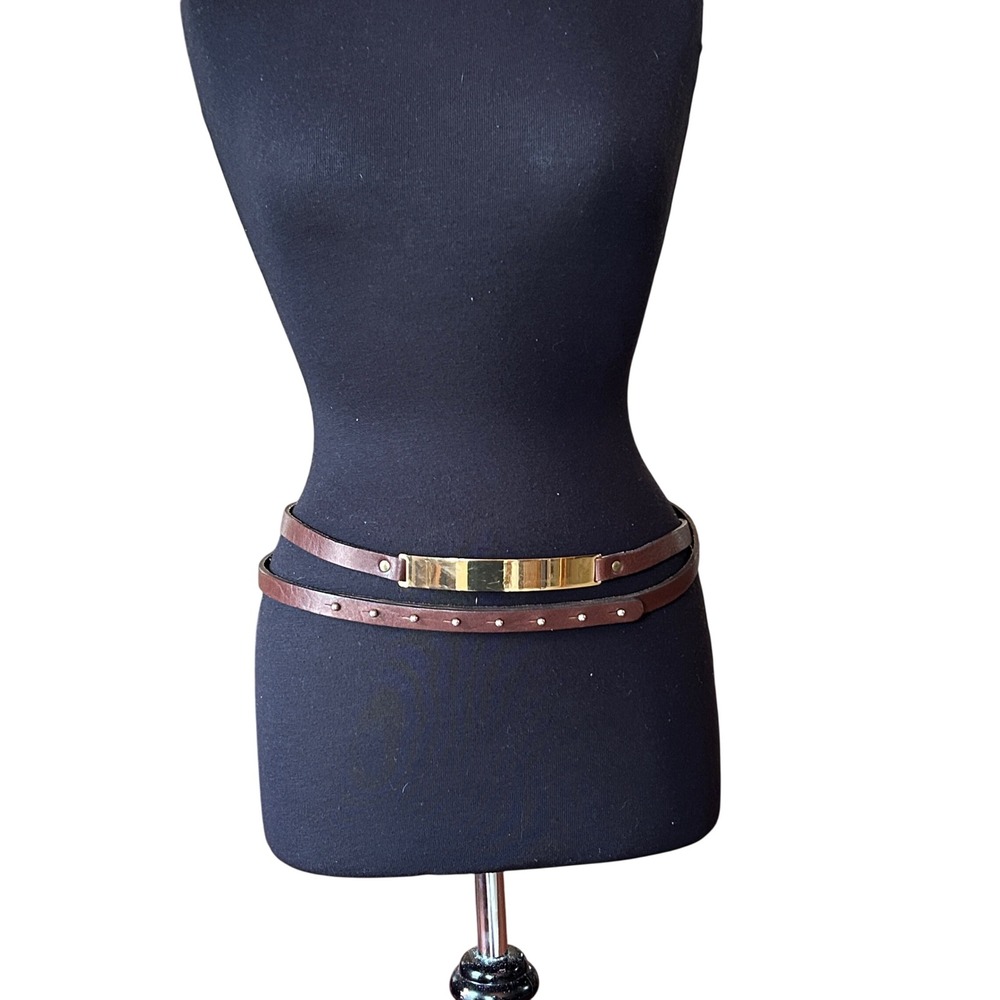 Baum Und Pferdgarten Double Wrap Belt S/M Brown Leather Gold Plate Studded